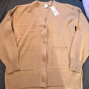 the cutest oversized cozy tan women’s button up sweater